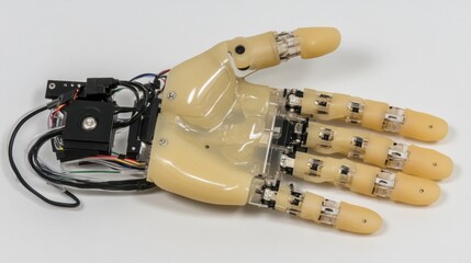 Aufkleber - A Close-up of a Beige Robotic Hand with Multiple Joints and Wires
