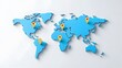 © Kdhtdg - 3D world map with pins on a white background, flat design illustration, blue color scheme,