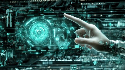 Aufkleber - Human Hand Interacting with Futuristic Digital Interface