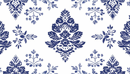 Poster - Blue and white floral damask pattern.