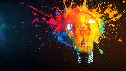 Wall Mural - a lightbulb exploding with colorful paint splashes