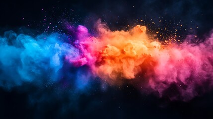 Aufkleber - A vibrant explosion of colorful powder creates a stunning visual effect against a dark background, blending hues of blue, pink, and orange.