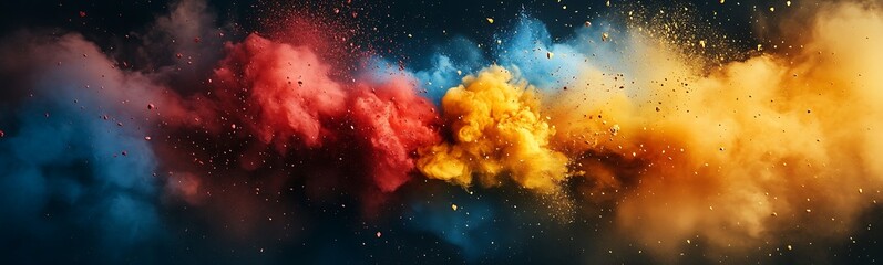 Poster - A vibrant explosion of colored powder creates a dynamic, artistic display against a dark background.