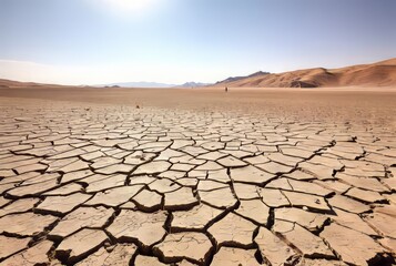 Desert Landscape with Cracked Earth A barren desert scene where