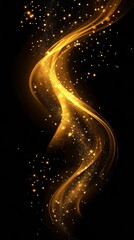 Poster - Abstract golden light trail on black background, sparkling effect. Magic and fantasy concept