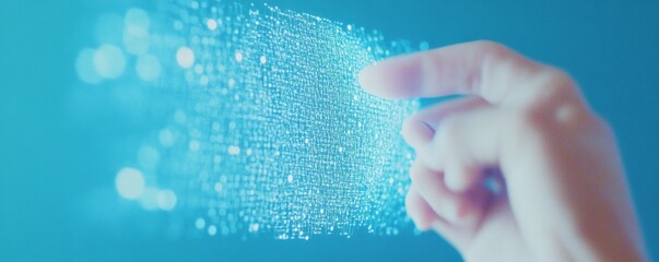 Leinwandbilder - Futuristic Interaction with a Virtual Holographic Interface in a Modern Office Setting