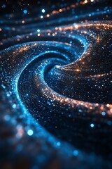 Poster - A mesmerizing swirl of blue and gold cosmic particles, creating a vibrant representation of a galaxy filled with stars and energy.