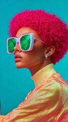Poster - Futuristic Fashion Cherry Red Hair and Avant-Garde Style in a Tech-Forward World