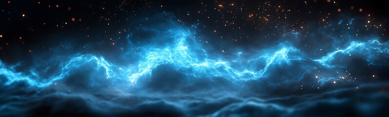 Aufkleber - A mesmerizing cosmic scene depicting swirling blue nebulae against a starry backdrop, evoking the beauty of the universe.