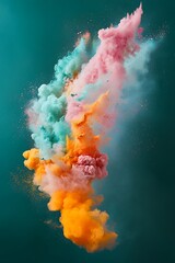 Poster - A vibrant explosion of colored powders creating an artistic cloud against a teal background.