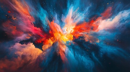 Aufkleber - A vibrant cosmic explosion blends colors, evoking a sense of awe in the expansive universe, filled with stars and swirling energy.