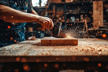 A person working on a woodworking project in a well-organized workshop