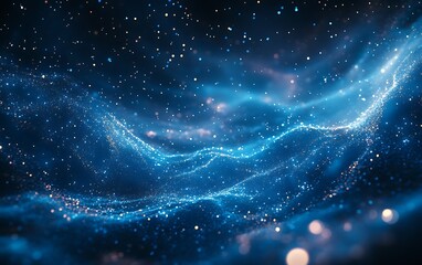 Aufkleber - A mesmerizing cosmic scene featuring swirling blue waves and shimmering stars against a dark background.