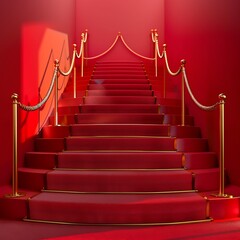 Red carpet with golden stanchions on stairs,