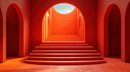 Poster - A bold red geometric backdrop that combines minimalism with intricate details, ideal for enhancing visual storytelling in marketing materials and artistic creations.