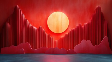 Poster - A vibrant red 3D background with dynamic shapes and layers, creating a sense of depth and dimension that enhances visual storytelling for product displays or event promotions.