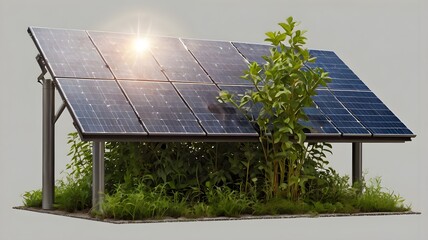 isolated realistic solar panel with plants