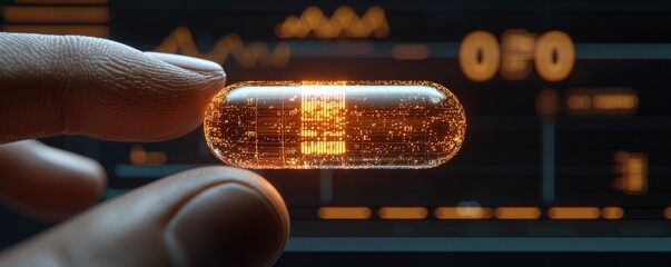 Poster - Close-Up of a Hand Holding a Transparent Capsule