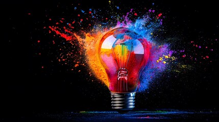 Wall Mural - lightbulb exploding in a burst of colorful powder