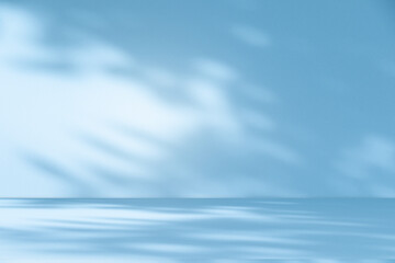 Fototapete - Wall interior background, studio and backdrops show products.with shadow from window color white and blue background for text insertion and presentation product