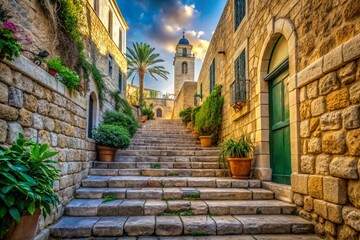  Stairs to the Church in Old Yaffo - Historic Architecture and Urban Landscape Photography