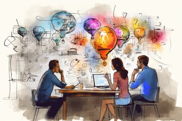 Wall Mural - Office workers brainstorming ideas