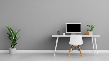 Wall Mural - Minimalist and clean home office workspace designed with a focus on ergonomics productivity and a calming organized aesthetic  The setup features a modern desk ergonomic chair