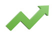 © Theeraphat - 3d Green arrow growing up icon. Minimal Cartoon Success Green arrow up soaring finances icon isolated on purple background. Finance business economics progress concept. 3d render.