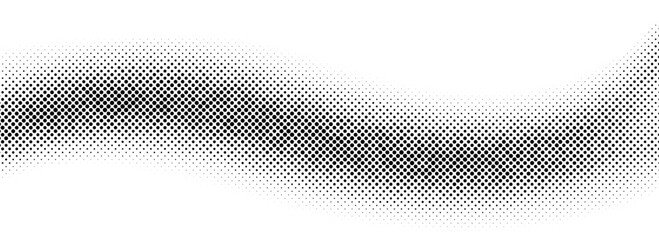 Poster - Comic halftone wave background. Dot curved line wallpaper. Abstract fluid backdrop texture. Black grit pop art swoosh element for poster, banner, overlay, card, brochure, flyer, leaflet. Vector