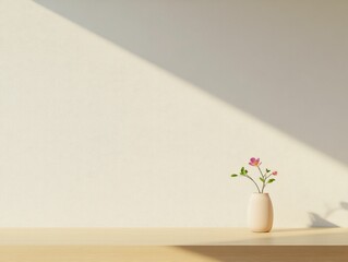 Wall Mural - A quiet room with a single flower in a vase on a table, representing the peace found after overcoming failure