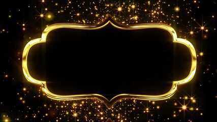Wall Mural - golden frame with sparkling lights on a black background.