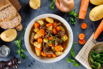 Sticker - beef stew cooked with carrots, potatoes, herbs and broth