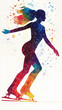 © Dirk - Colorful geometric abstract complete silhouette figure skating woman isolated on white background. Talented woman figure skating, winter sports, design element for poster or banner.