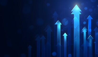 Poster - abstract blue background with glowing arrows pointing upwards, representing growth and success in bu