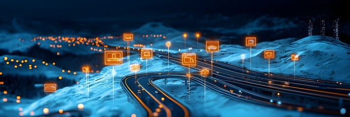 Poster - Aerial perspective of an intricate network of roads and highways showcasing the complex infrastructure that enables logistics transportation