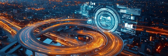 Poster - Aerial perspective showcasing a complex network of roads and highways representing the intricate logistics and interconnected transportation systems that enable modern connectivity and commerce