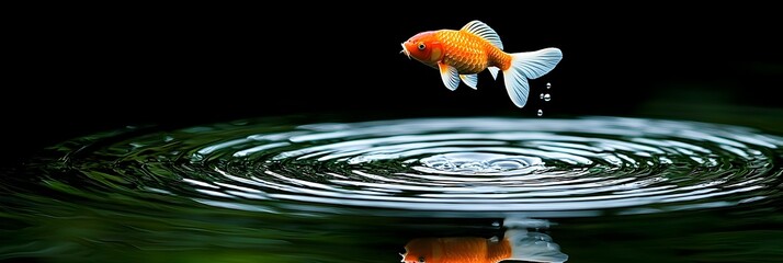 Poster - Captivating image showcasing a serene koi fish pond with vibrant koi swimming amidst the tranquil water creating hypnotizing ripple patterns and reflections on the surface