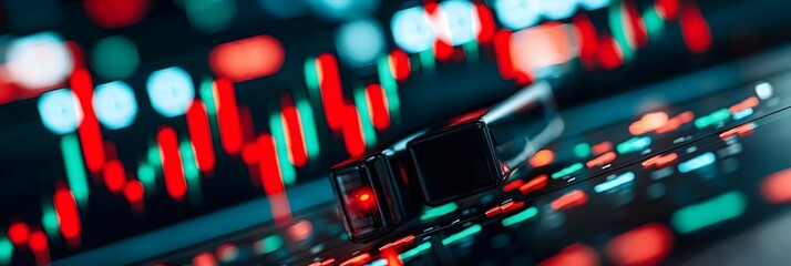 Leinwandbilder - Close up view of comprehensive market graphs and financial charts displaying red and green candlestick patterns reflecting the latest economic trends and investment performance data
