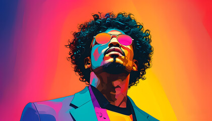 Stylized colorful portrait of an African in gradient shades, modern style, pop art using a variety of colors.