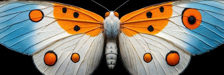Poster - Close up shot of butterfly wings revealing a captivating kaleidoscopic pattern with vibrant colors and intricate symmetrical design  The image creates a mesmerizing ethereal