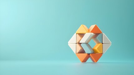 Fototapete - Colorful magnetic toy blocks arranged in various geometric shapes showcasing creativity and the versatility of modular interchangeable building elements