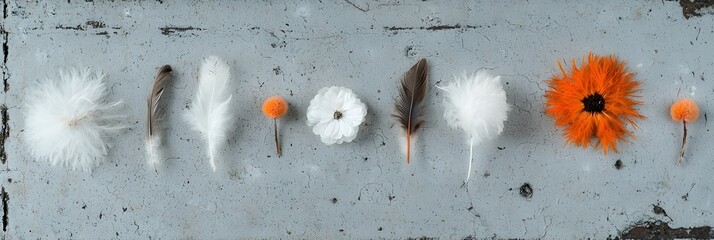 Aufkleber - Delicate feather textures scattered across the ground showcasing a range of vibrant colors and patterns  This natural organic composition creates a backdrop with a touch of elegance and whimsy