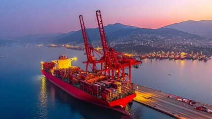 Poster - Electromagnetic Crane Lifting Containers in a Port Showcase Highlighting Efficient Logistics and Transportation of Cargo and Freight