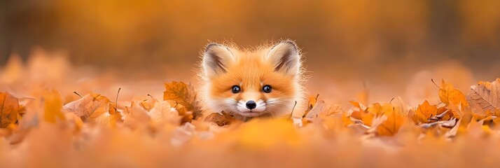 Poster - Fox tracks winding through a carpet of colorful autumn leaves with a vibrant forest landscape in the background  Scenic nature scene showcasing the beauty of the fall season