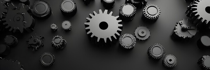 Aufkleber - Interlocking Abstract Gears and Cogs Symbolizing Efficient Processes within an Industrial or Technological System