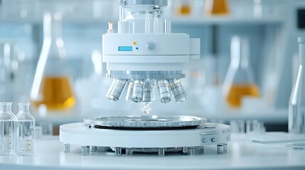 Poster - Magnetic stirrer rapidly spinning in a chemistry laboratory symbolizing the scientific research and experimentation process for chemical analysis discovery and advancement of knowledge
