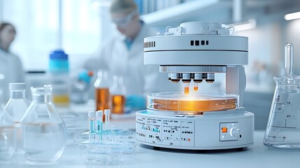 Aufkleber - Magnetic Stirrer Spinning in Chemistry Laboratory Representing Scientific Research and Experimentation in a Modern Lab Setting