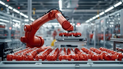 Poster - Magnetically Controlled Robot Arm Precisely Picking Up Metal Components on an Automated Industrial Assembly Line Showcasing Advanced Manufacturing and Automation Technology