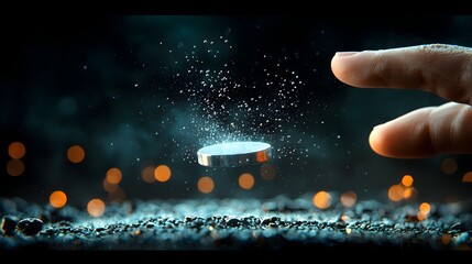 Poster - Mesmerizing visualization of a magnet effortlessly floating above a superconductor showcasing the remarkable phenomenon of quantum levitation