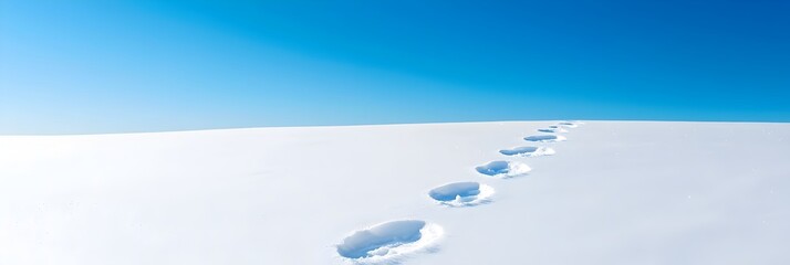 Poster - Paw prints in fresh snow leaving a meandering trail across a frozen serene landscape under a peaceful wintry sky  This scenic image captures the tranquil beauty of a snow covered wilderness